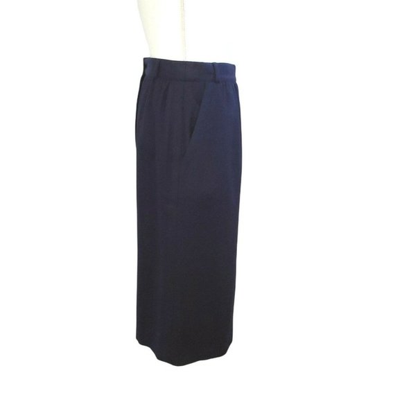 Vintage Escada Germany Navy Blue Wool Lined Midi Skirt Pockets hi rise‎ Sz Small - Picture 6 of 12